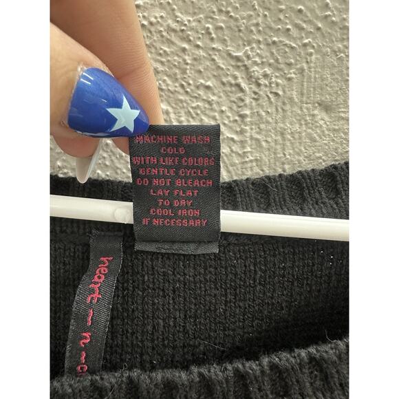 Heart-n-crush Womens Sweater Size Medium Black Open Knit Arms - Picture 6 of 14